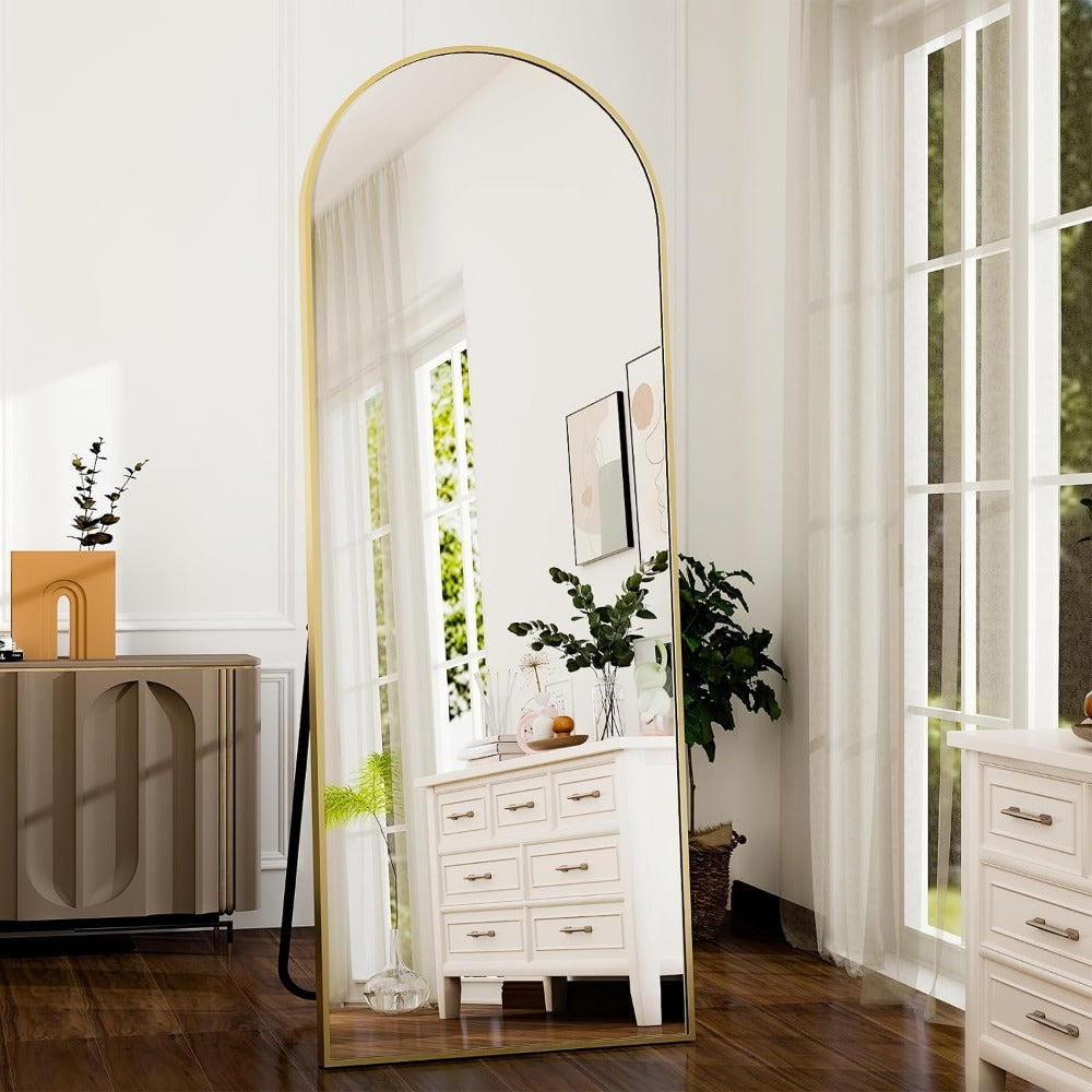 Troscana | Elegante Boogvormige Volledige Lengte Gouden Spiegel met Hoogdefinitie Aluminium Frame