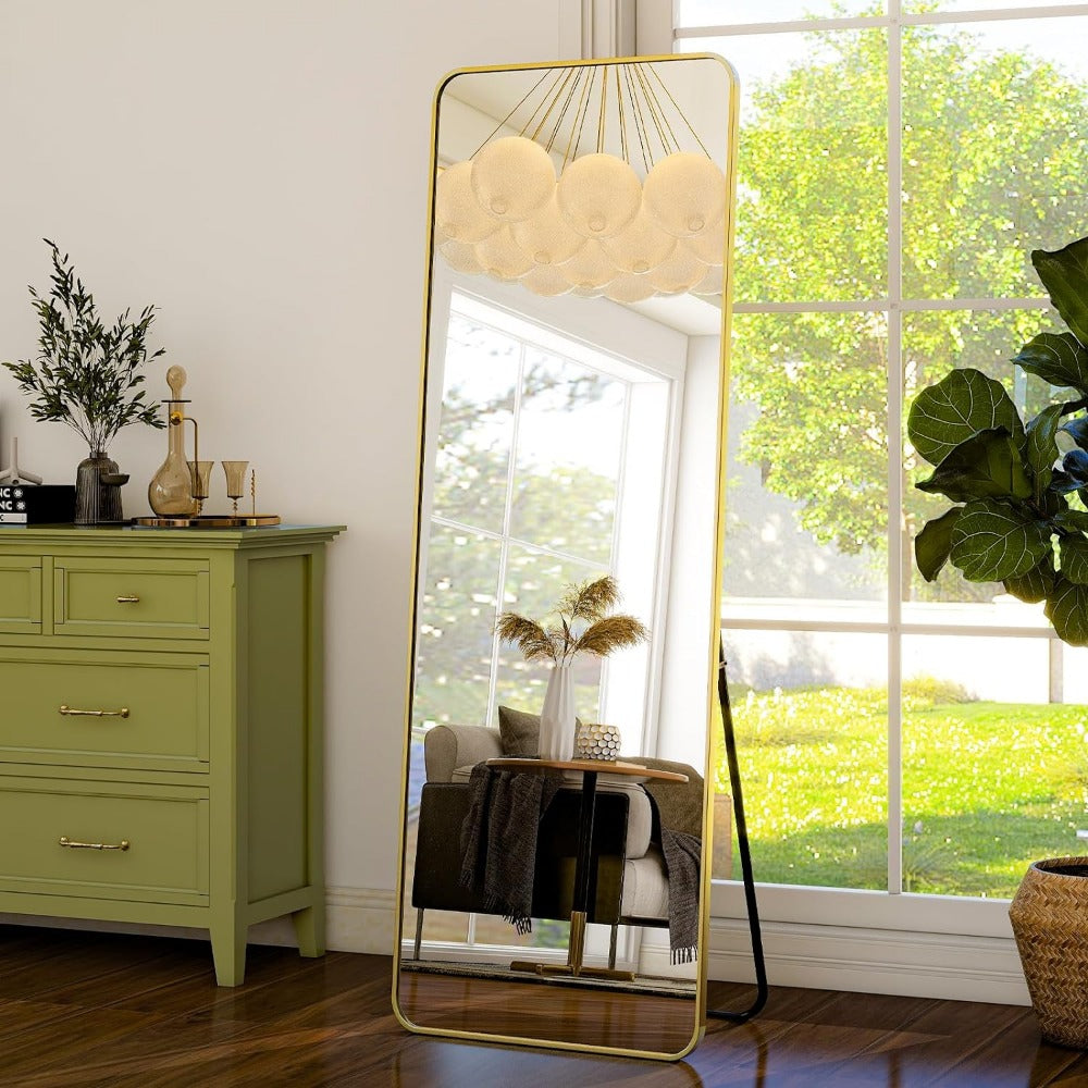 Elegante Gouden Aluminium Frame Volledige Lengte Spiegel met Stand