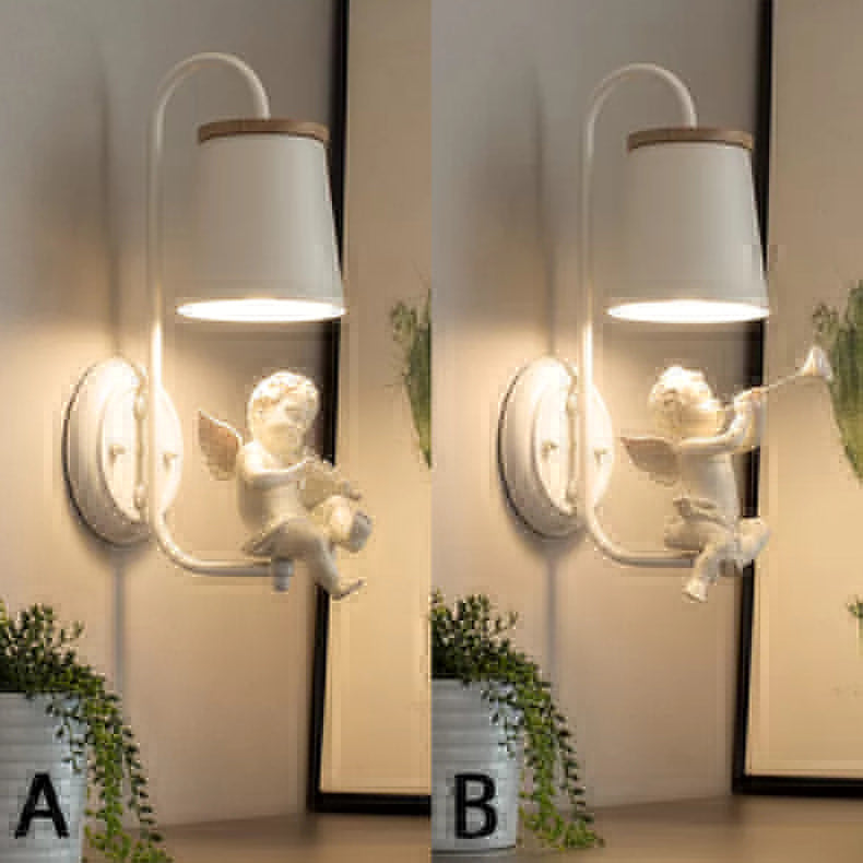 Witte Kleine Engel Wandlamp met Emmerlampenkap 1 Kop Metaal Wandlamp voor Woonkamer