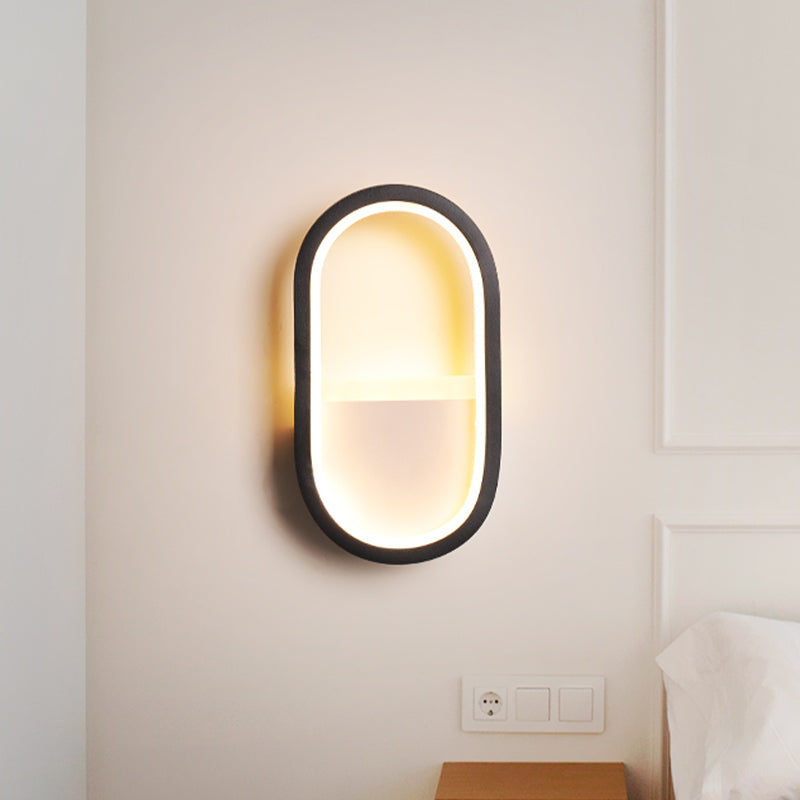 Ovale Wandlamp Fixture Hedendaagse Acryl Zwart/Wit LED Wandlamp in Warm/Wit Licht