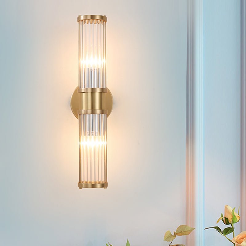 1/2-Licht Corridor Wandlamp Modernistische Stijlvolle Gouden Wandlamp met Cilindrische Heldere Kristallen Shade