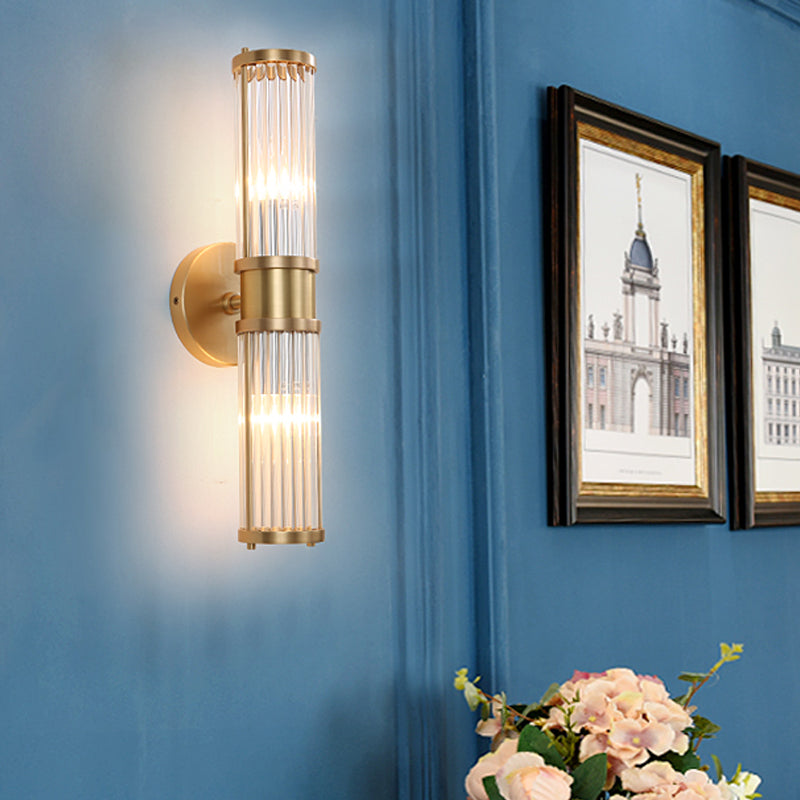 1/2-Licht Corridor Wandlamp Modernistische Stijlvolle Gouden Wandlamp met Cilindrische Heldere Kristallen Shade