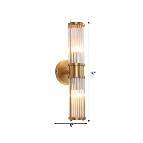 1/2-Licht Corridor Wandlamp Modernistische Stijlvolle Gouden Wandlamp met Cilindrische Heldere Kristallen Shade