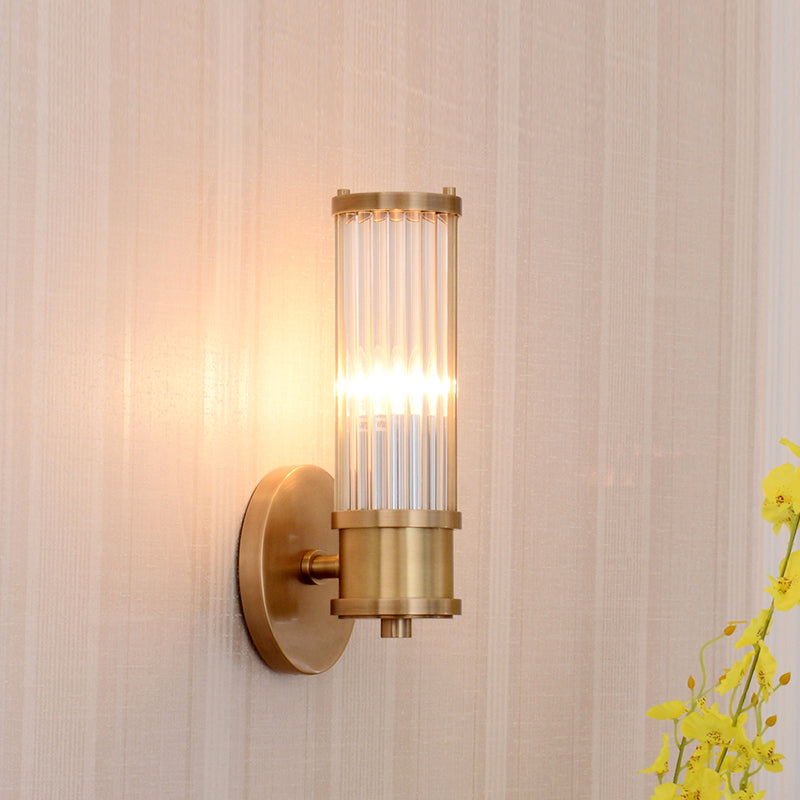 1/2-Licht Corridor Wandlamp Modernistische Stijlvolle Gouden Wandlamp met Cilindrische Heldere Kristallen Shade
