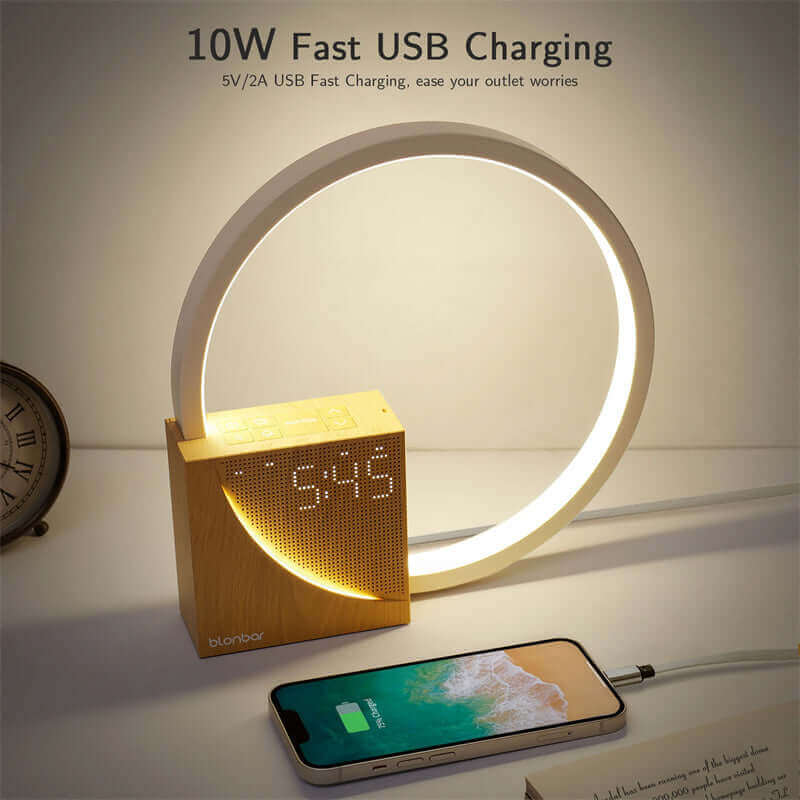 Bedlamp Touch Tafellamp Met Natuurlijke Geluiden, Bureau Lamp Met Alarmklok, Touch Control 3 Niveaus Helderheid Huisdecor