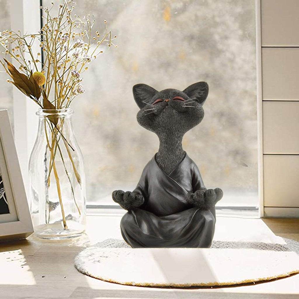 Speelse Zwarte Boeddha Kat Figuur Meditatie Yoga Verzamelen Blije Kat Decor Thuis Tuin Decoratie Tuin Ornament
