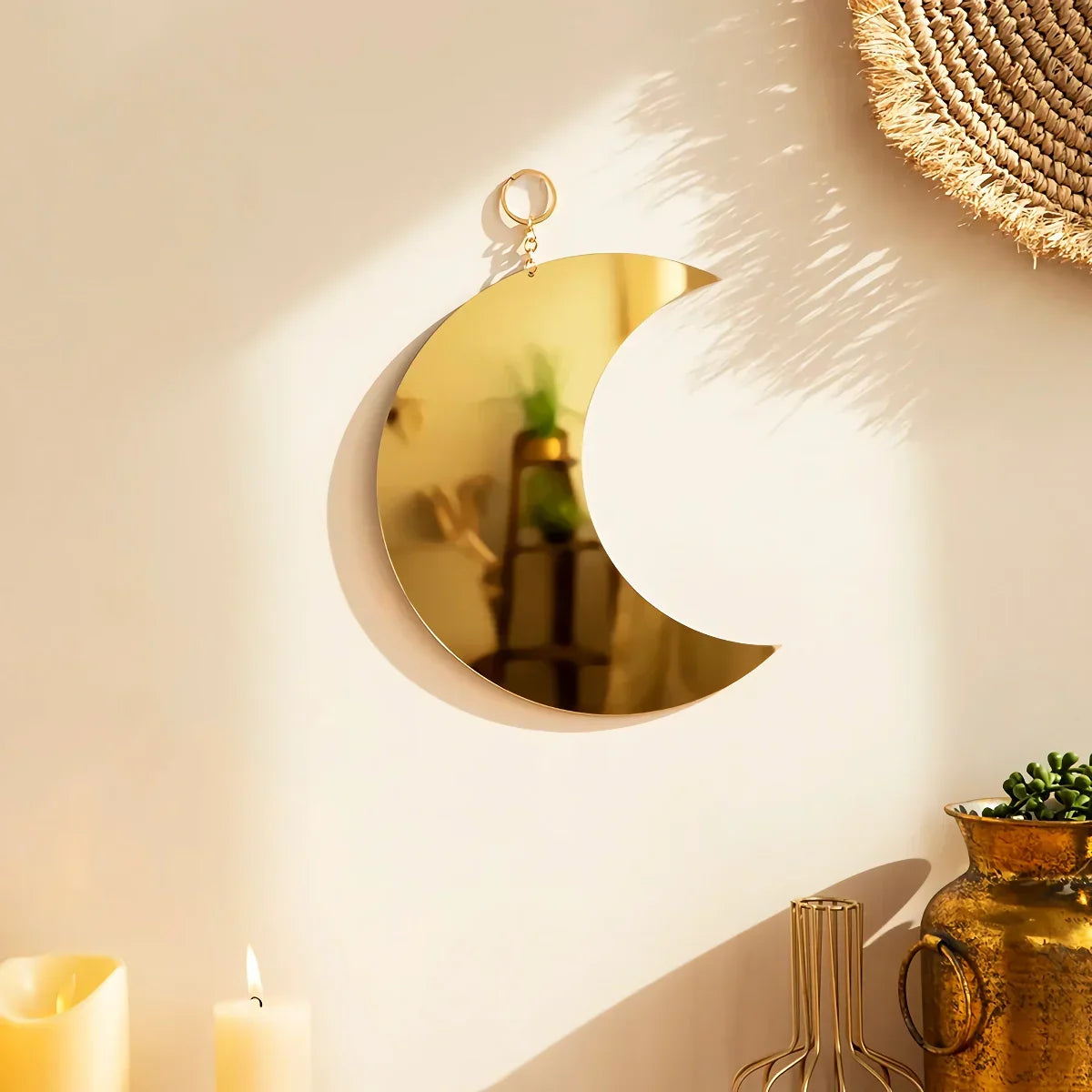 Troscana | Gouden Maan Spiegel Acryl Hangdecoratieve Wandspiegel