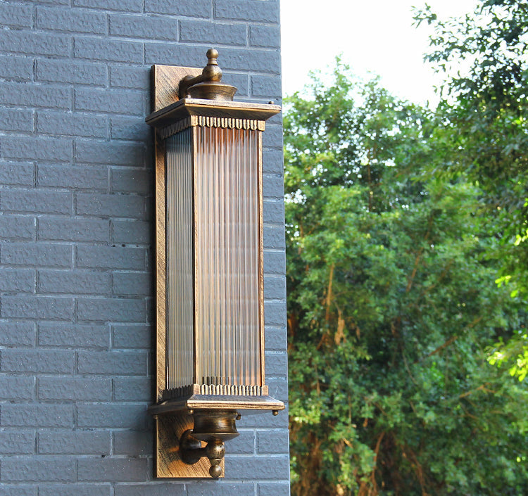 Enkelvoudige-lamp Muurmontage Licht Retro Rechthoekig Geribbeld Glas Wandverlichting voor Buiten