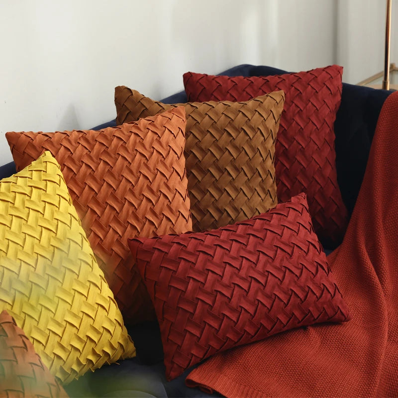 Effen Geel, Bruin en Donkerrood Faux Suede Kussenhoes