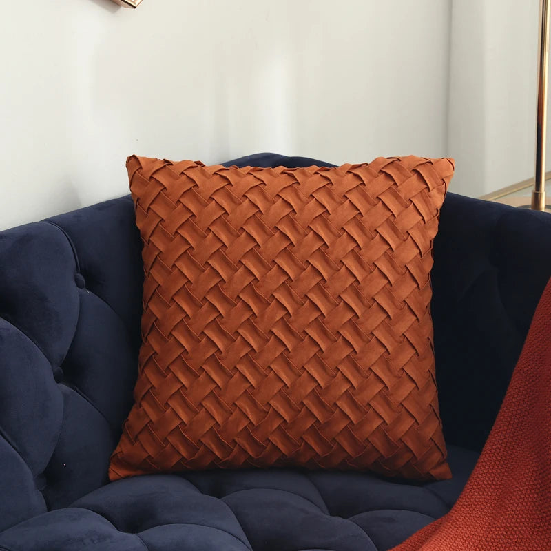 Effen Geel, Bruin en Donkerrood Faux Suede Kussenhoes