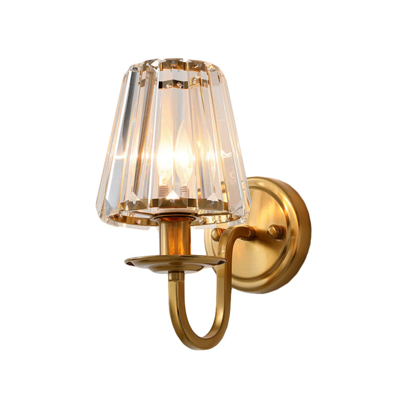 Moderne Kegel Wandlamp Armatuur 1 Kop K9 Kristal Wandlamp in Goud met Gebogen Arm