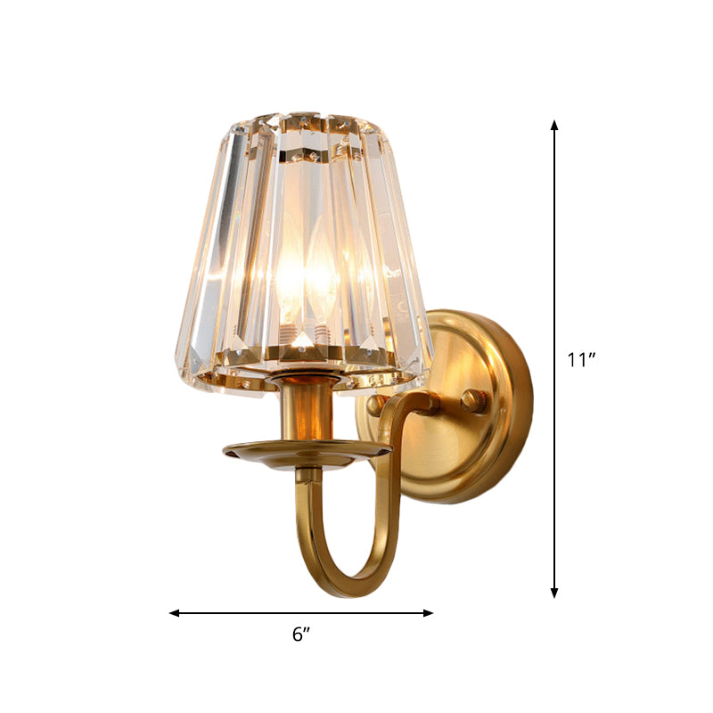 Moderne Kegel Wandlamp Armatuur 1 Kop K9 Kristal Wandlamp in Goud met Gebogen Arm