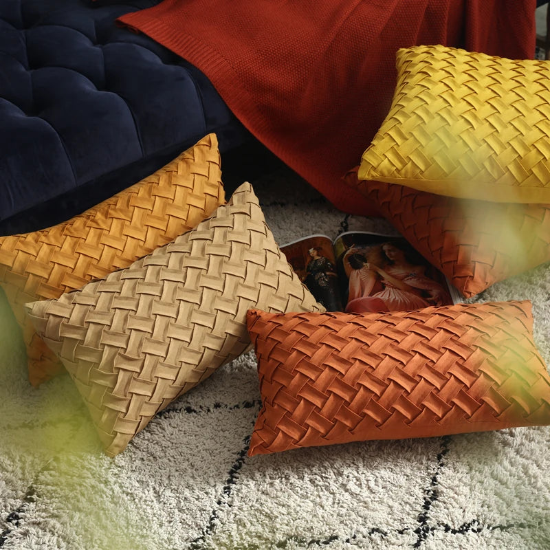 Effen Geel, Bruin en Donkerrood Faux Suede Kussenhoes