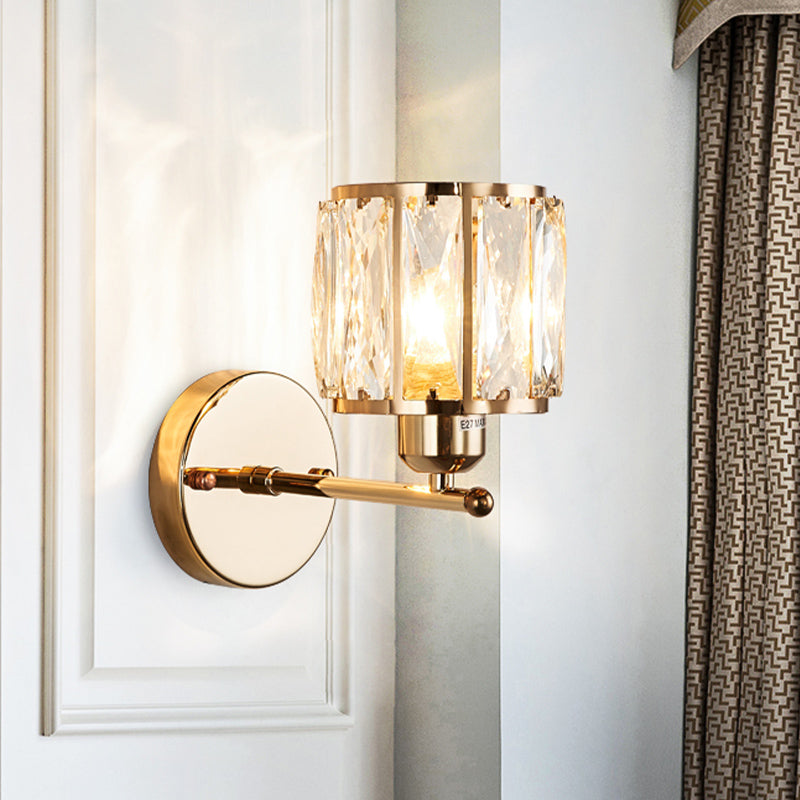 Afgeschuind Snij Kristal Gouden Wandlamp Cilinder 1 Hoofd Eenvoudige Wandlamp Lichtarmatuur