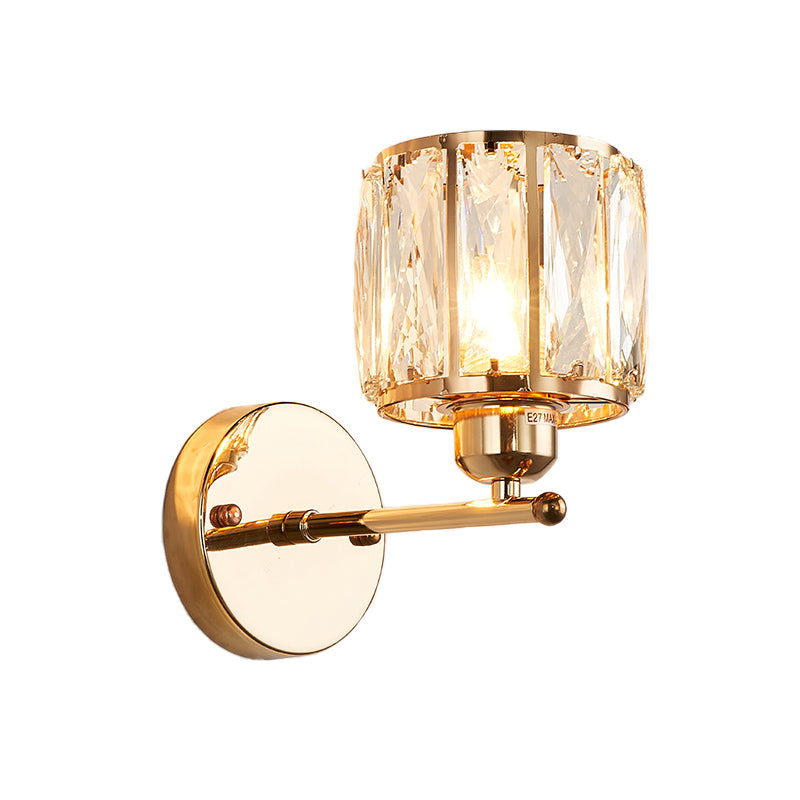 Afgeschuind Snij Kristal Gouden Wandlamp Cilinder 1 Hoofd Eenvoudige Wandlamp Lichtarmatuur