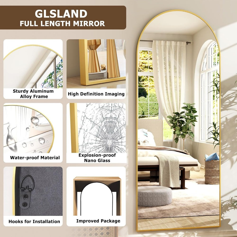 Troscana | Elegante Boogvormige Volledige Lengte Gouden Spiegel met Hoogdefinitie Aluminium Frame