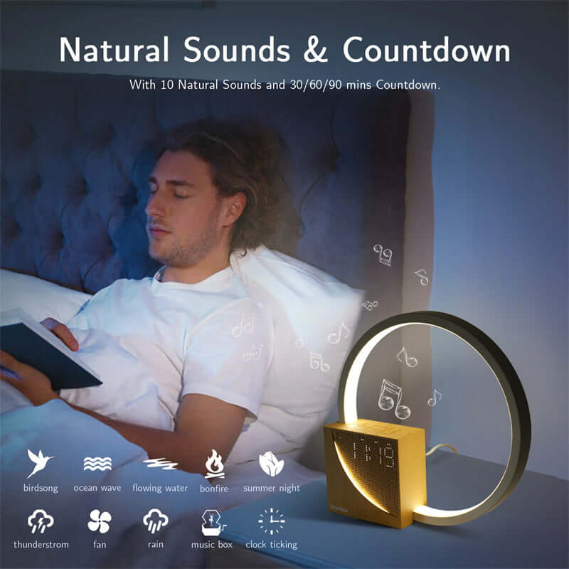 Bedlamp Touch Tafellamp Met Natuurlijke Geluiden, Bureau Lamp Met Alarmklok, Touch Control 3 Niveaus Helderheid Huisdecor