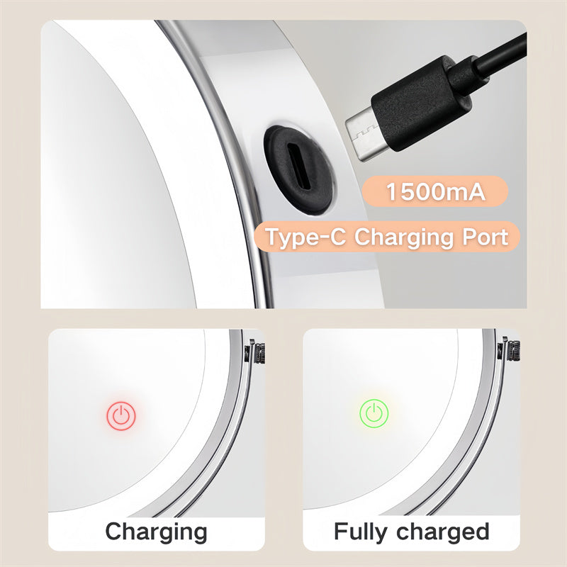 Oplaadbare Wandgemonteerde Scheerspiegel | 360° Rotatie. 1X/10X Vergroting & Verstelbare LED Verlichting voor Badkamergebruik