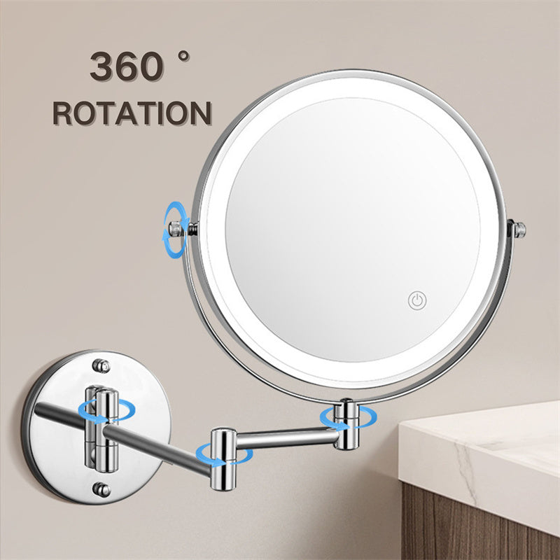 Oplaadbare Wandgemonteerde Scheerspiegel | 360° Rotatie. 1X/10X Vergroting & Verstelbare LED Verlichting voor Badkamergebruik
