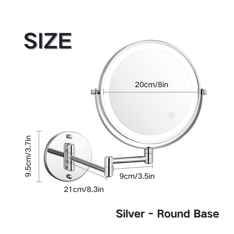 Oplaadbare Wandgemonteerde Scheerspiegel | 360° Rotatie. 1X/10X Vergroting & Verstelbare LED Verlichting voor Badkamergebruik