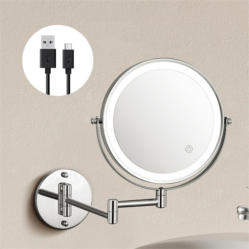 Oplaadbare Wandgemonteerde Scheerspiegel | 360° Rotatie. 1X/10X Vergroting & Verstelbare LED Verlichting voor Badkamergebruik
