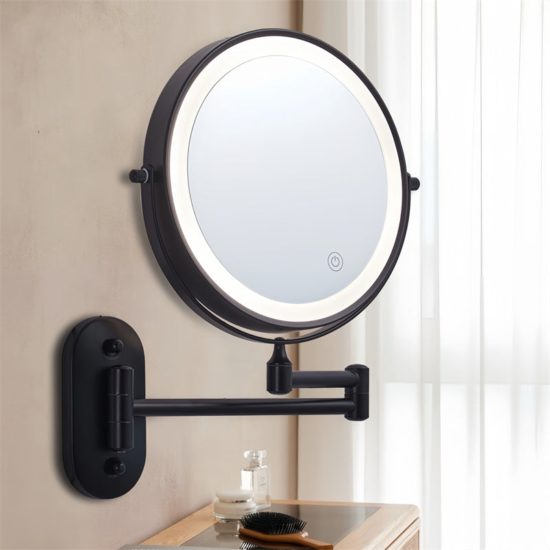 Troscana | Oplaadbare wandspiegel voor scheren | 360° rotatie. 1X/10X vergroting en verstelbare LED-verlichting voor gebruik in de badkamer