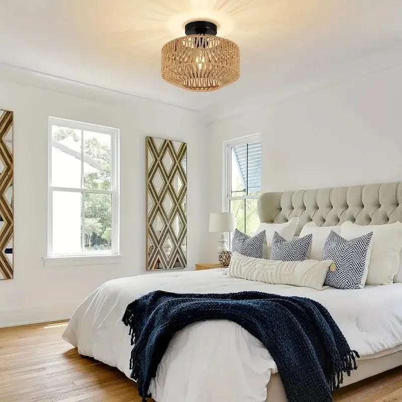 Klassieke Bamboe Glans Kroonluchter - Handgemaakte Rieten Hanglamp voor Woon- en Slaapkamerdecor