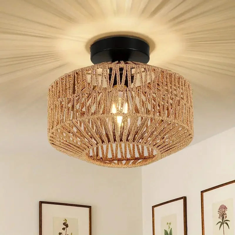 Klassieke Bamboe Glans Kroonluchter - Handgemaakte Rieten Hanglamp voor Woon- en Slaapkamerdecor