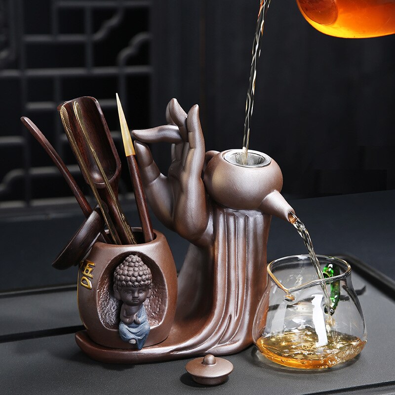 Ebony Theeceremonie Accessoires Zes Heren Set Paars Toon Theepot Theekast Filter Kleine Monnik Decoratie