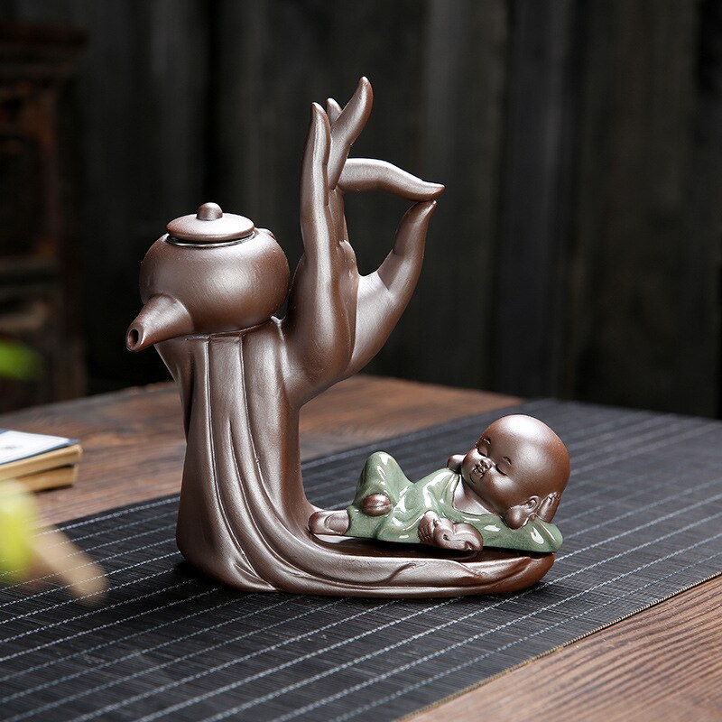 Ebony Theeceremonie Accessoires Zes Heren Set Paars Toon Theepot Theekast Filter Kleine Monnik Decoratie