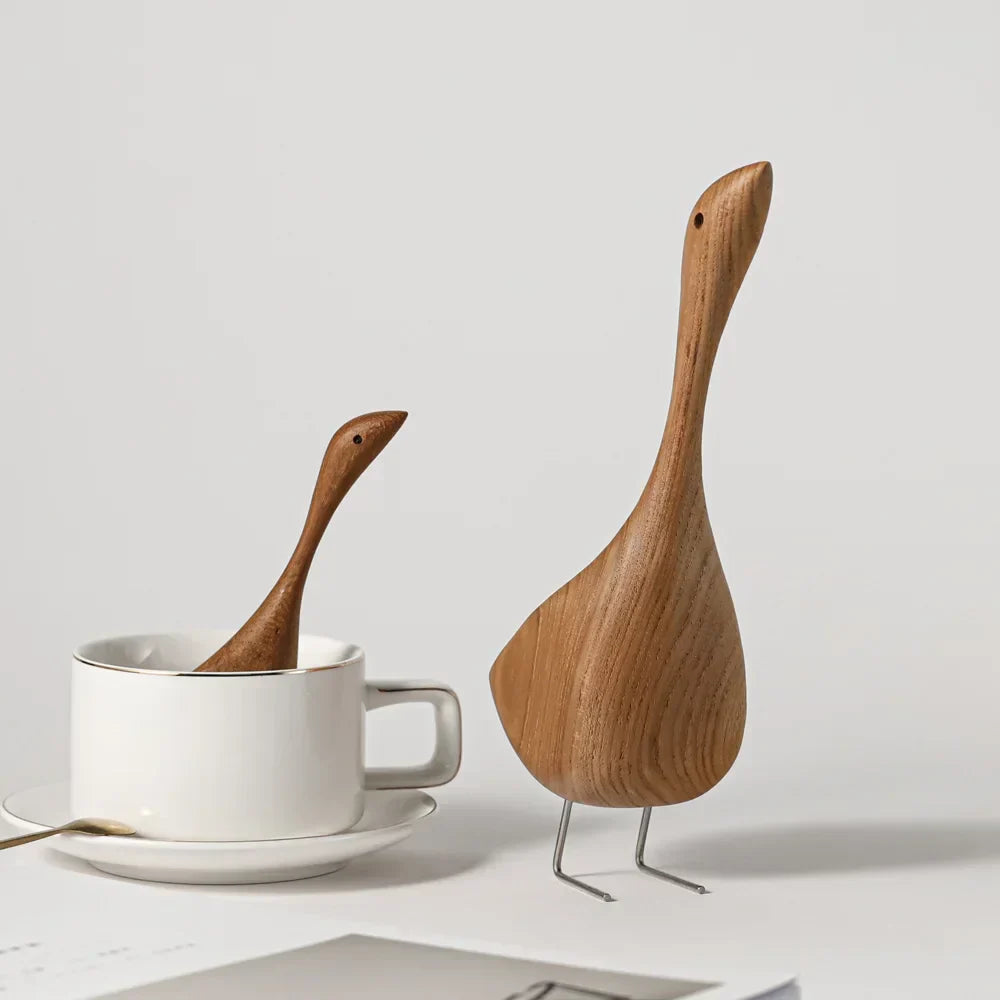 Noordse Houten Ganzenfiguren Abstract Teakhouten Beeldhouwwerk Liefdeskoppel Figuren Natuurlijke Dier Ornamenten voor Huisdecoratie