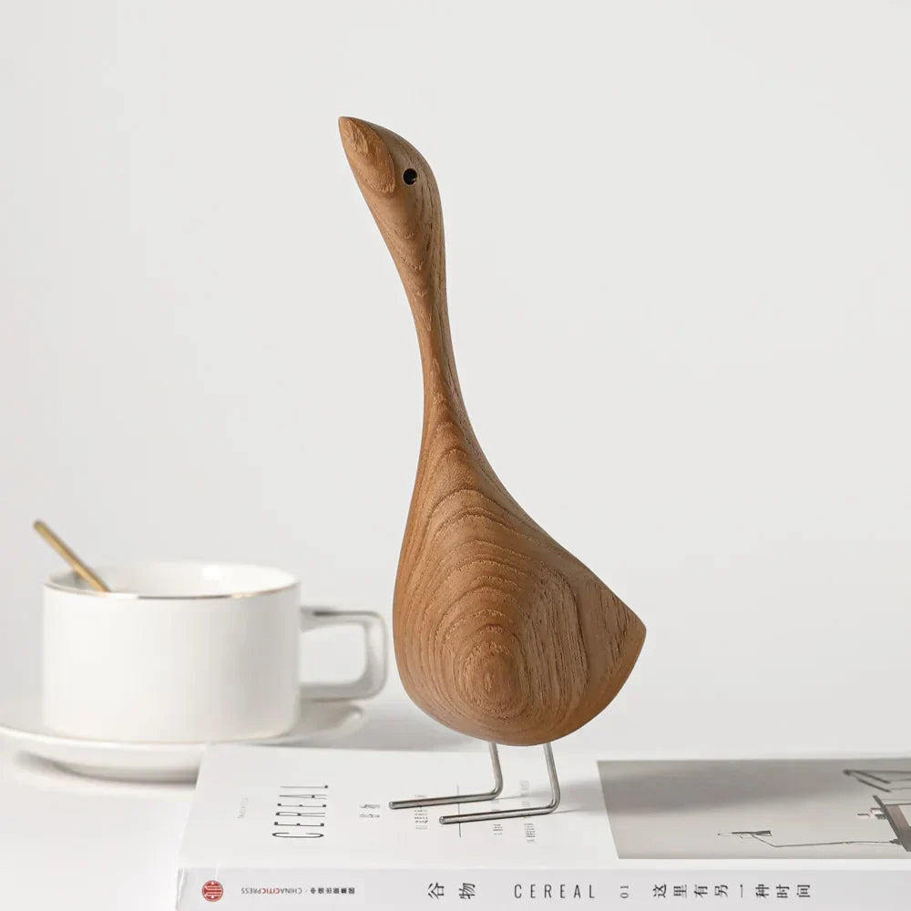 Noordse Houten Ganzenfiguren Abstract Teakhouten Beeldhouwwerk Liefdeskoppel Figuren Natuurlijke Dier Ornamenten voor Huisdecoratie
