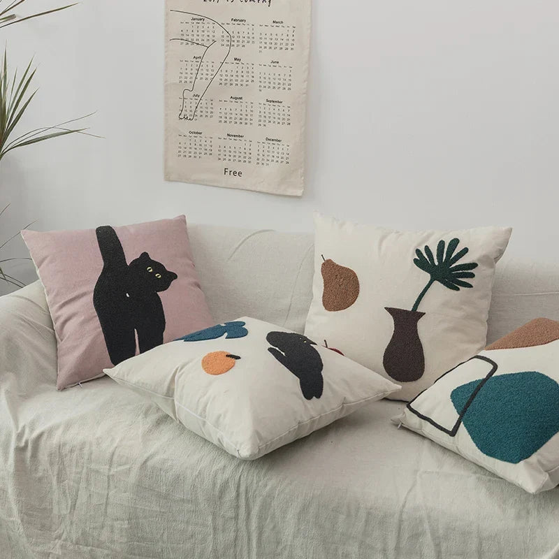 Zwarte Kat & Tuin Tufted Kussenhoes | Troscana