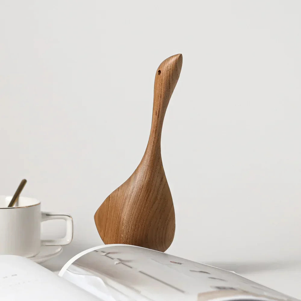 Noordse Houten Ganzenfiguren Abstract Teakhouten Beeldhouwwerk Liefdeskoppel Figuren Natuurlijke Dier Ornamenten voor Huisdecoratie