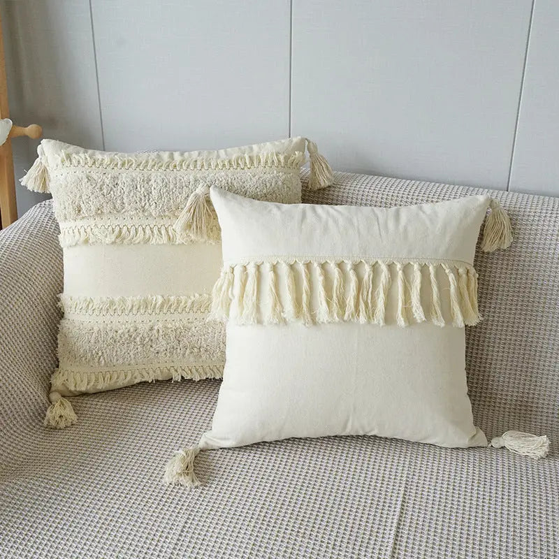Decorative Cushion with Texture Pattern and Fringe