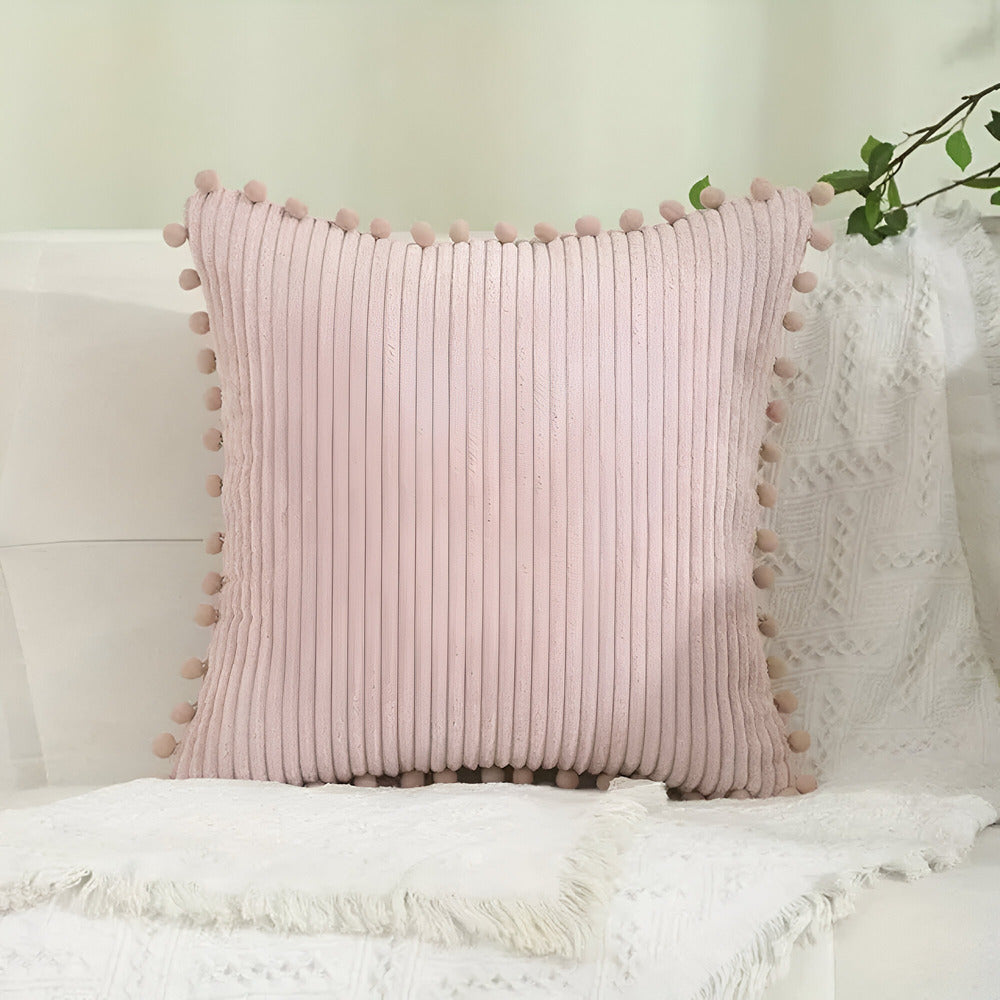 Katoenen Kussenhoes met Pom Poms