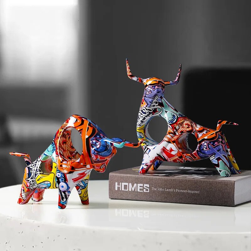 Kunst Kleurvolle Stier Beeldhouwwerk