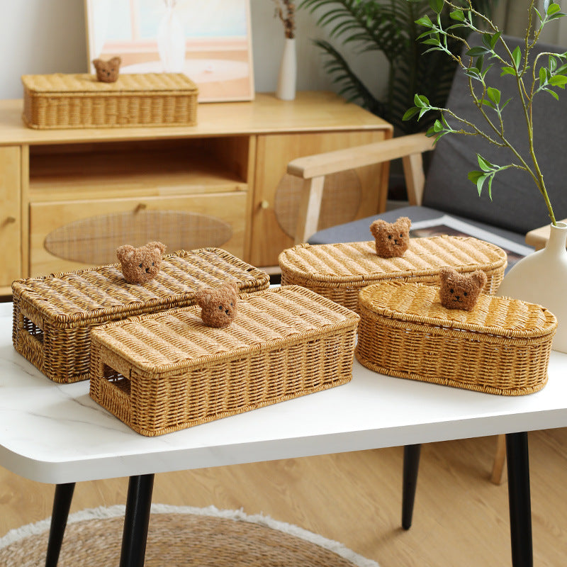 Decoratieve Geweven Opbergdoos Met Schattig Beren Deksel