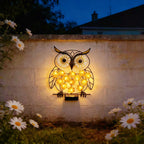Metalen Uil Wanddecoratie Met Zonne-energie Aangedreven LED Bloemige Lichten En IJzeren Frame Troscana