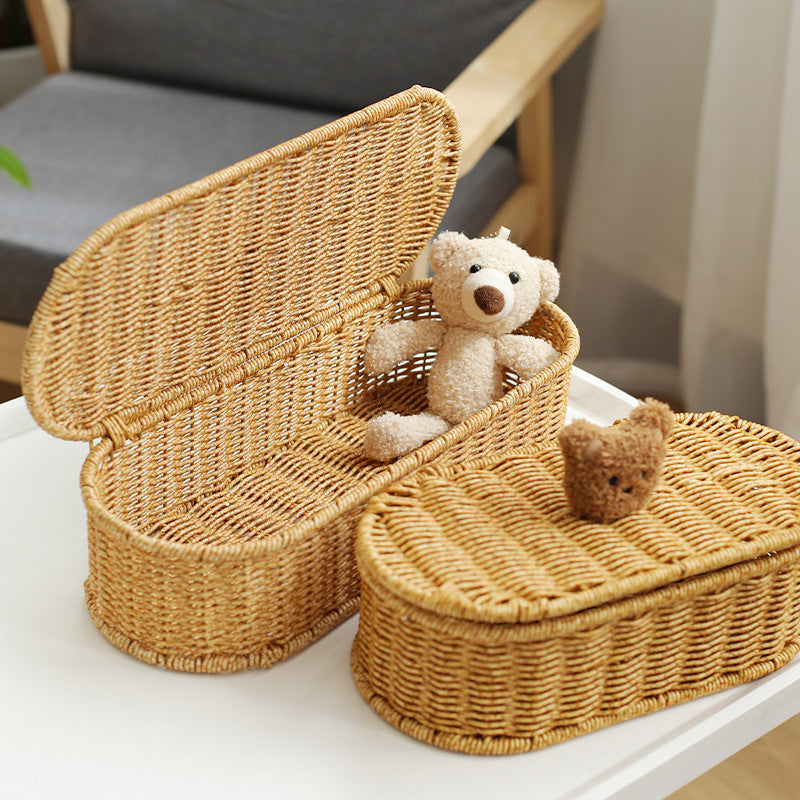 Decoratieve Geweven Opbergdoos Met Schattig Beren Deksel