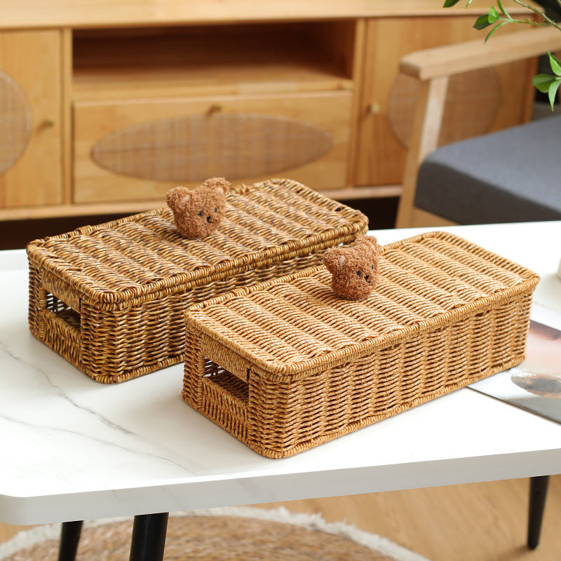Decoratieve Geweven Opbergdoos Met Schattig Beren Deksel