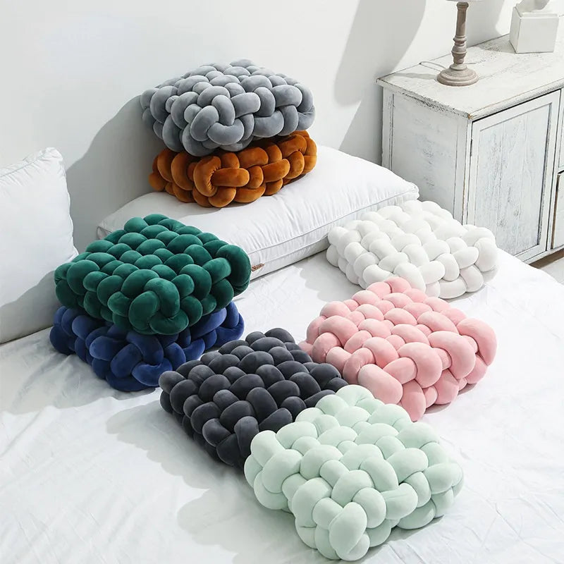 Woonkamer Zacht Pluche Knoopkussen Bankkussen Effen Kleur Vierkant Handgeweven Thuis Decoratief Kussen Vierkant Geweven Zitting Kussen
