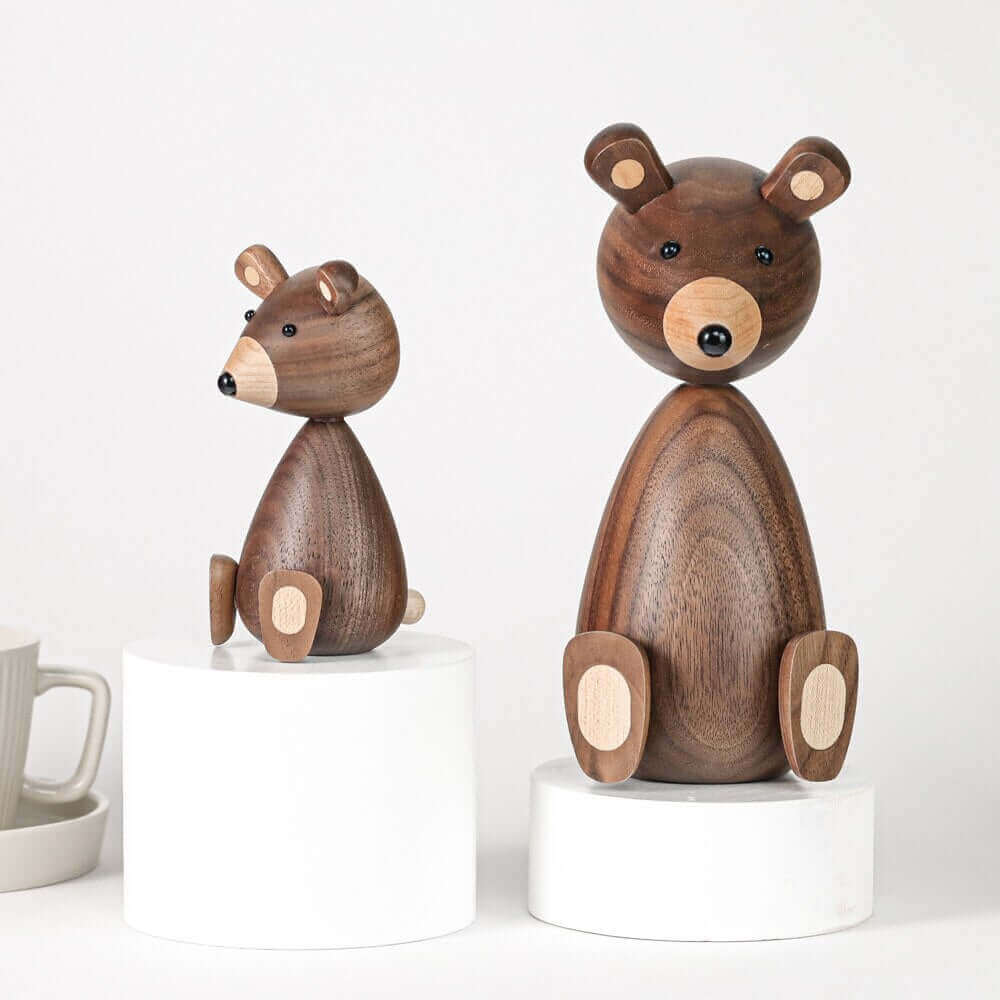 Deense Houten Bruine Beer Familie Ornamenten