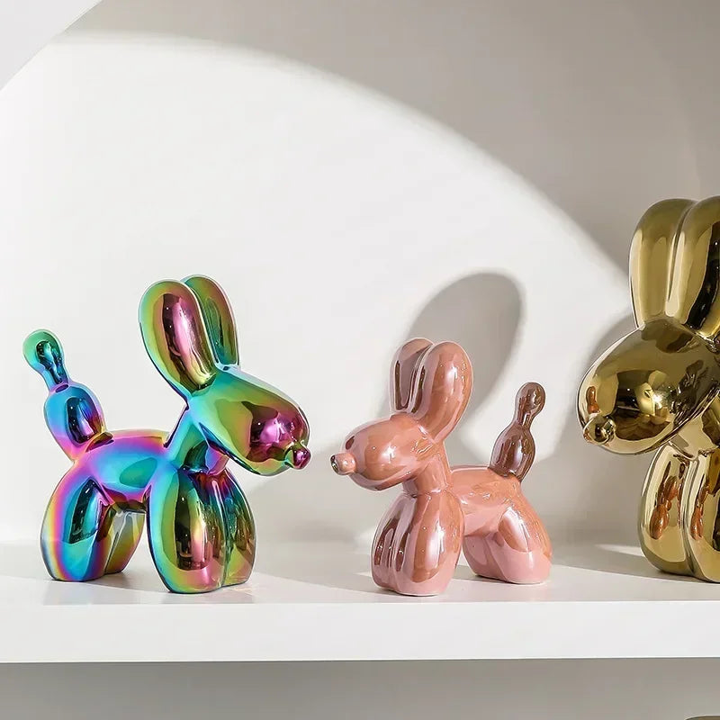 Noordse Keramische Ballon Hond Sculptuur Gouden Dieren Decoraties Beeld Sieraden Voor de Woonkamer Creatieve Desktop Ornament Huisdecoratie