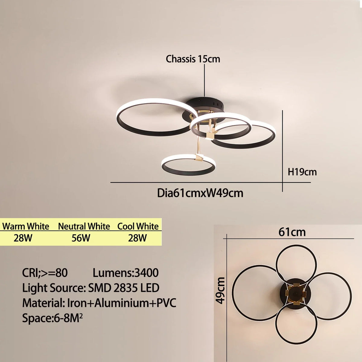 Moderne LED Plafond Kroonluchter – Dimbare Verlichting met Afstandsbediening & App-besturing, Goud/Chroom/Zwart Afwerking, voor Woonkamer & Slaapkamer