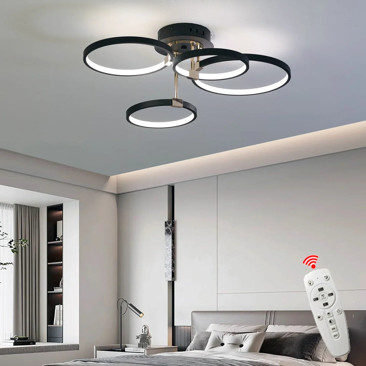 Moderne Dimbare LED Plafondlamp – 4/6 Ring Kroonluchter met Afstandsbediening, Verstelbare Kleurtemperatuur voor Woonkamer, Slaapkamer en Eetkamer