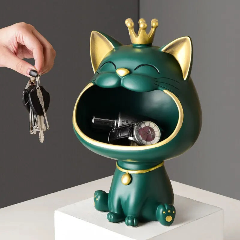 Fortune Crown Big Mouth Kat Toegang Sleutelhanger Decoratief Ornament, Licht Luxe Huiswarming Geschenk Beeldhouwwerk