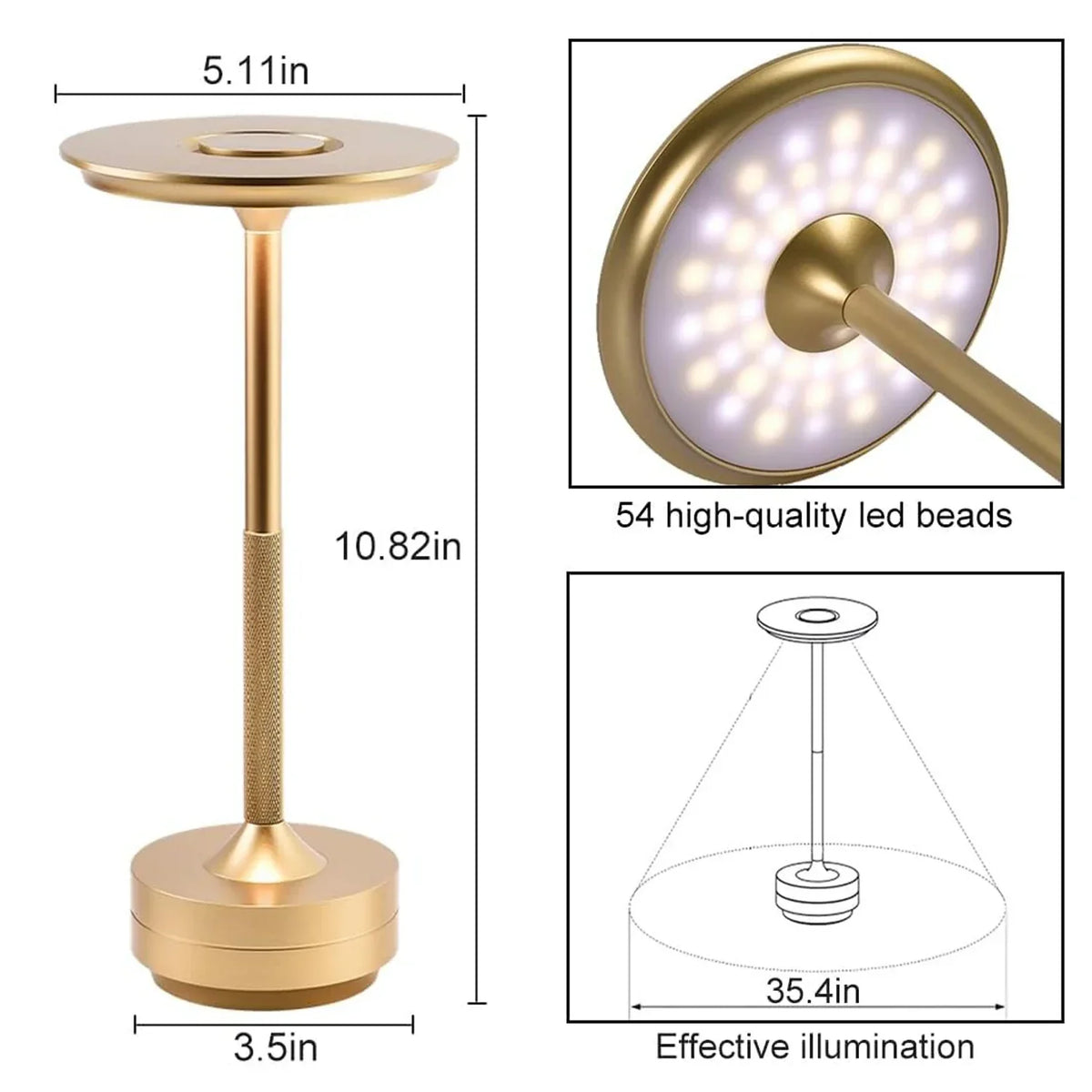 Classic Touch Sensor LED Tafellamp | Oplaadbare Draadloze Bureau Lamp met 3 Kleur Instelbare Temperatuur
