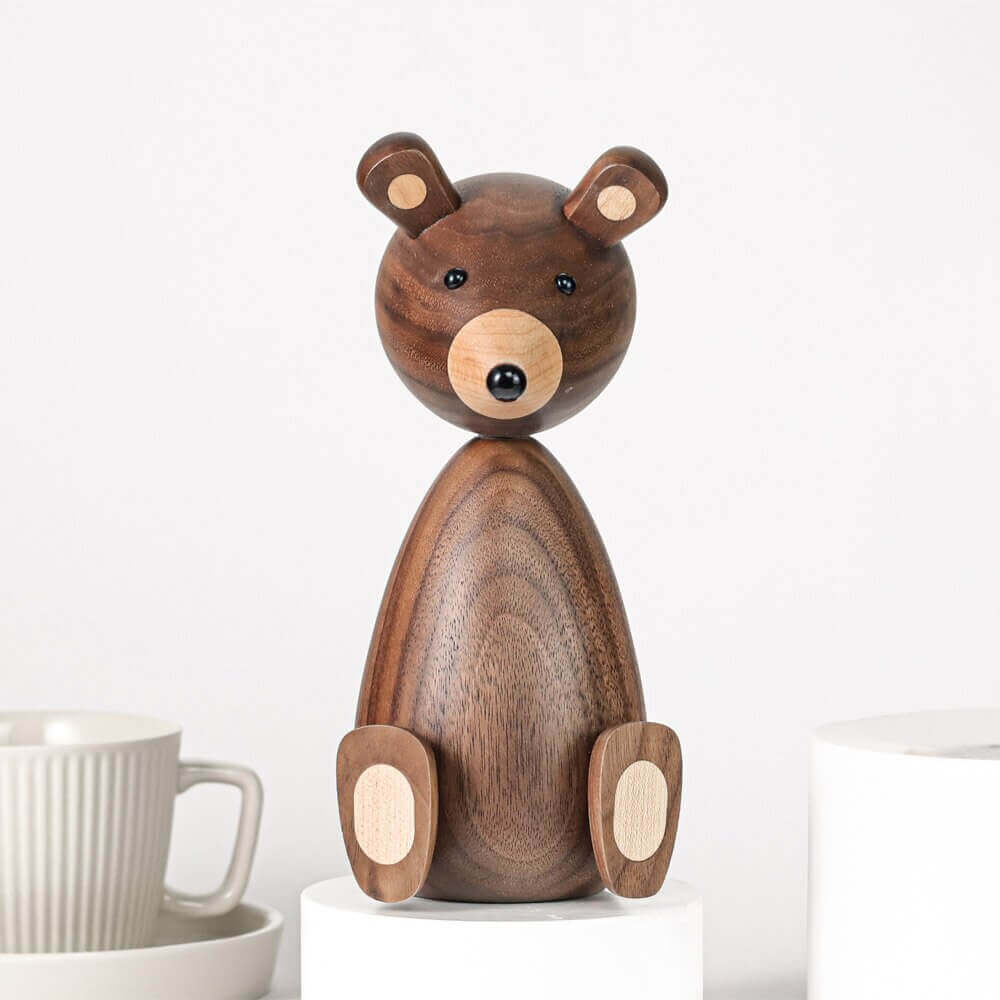 Deense Houten Bruine Beer Familie Ornamenten