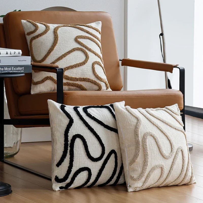 Boho Chenille Kussen met Zachte Geometrische Lijnen voor Sofa en Woonkamer